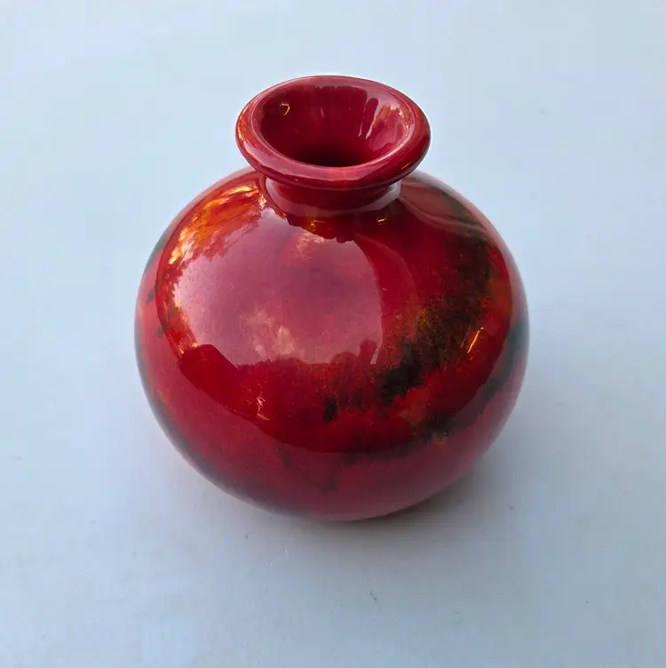 Mid Century Modern Flambe Red Drip Glaze Pottery Vase 4.5" Tall