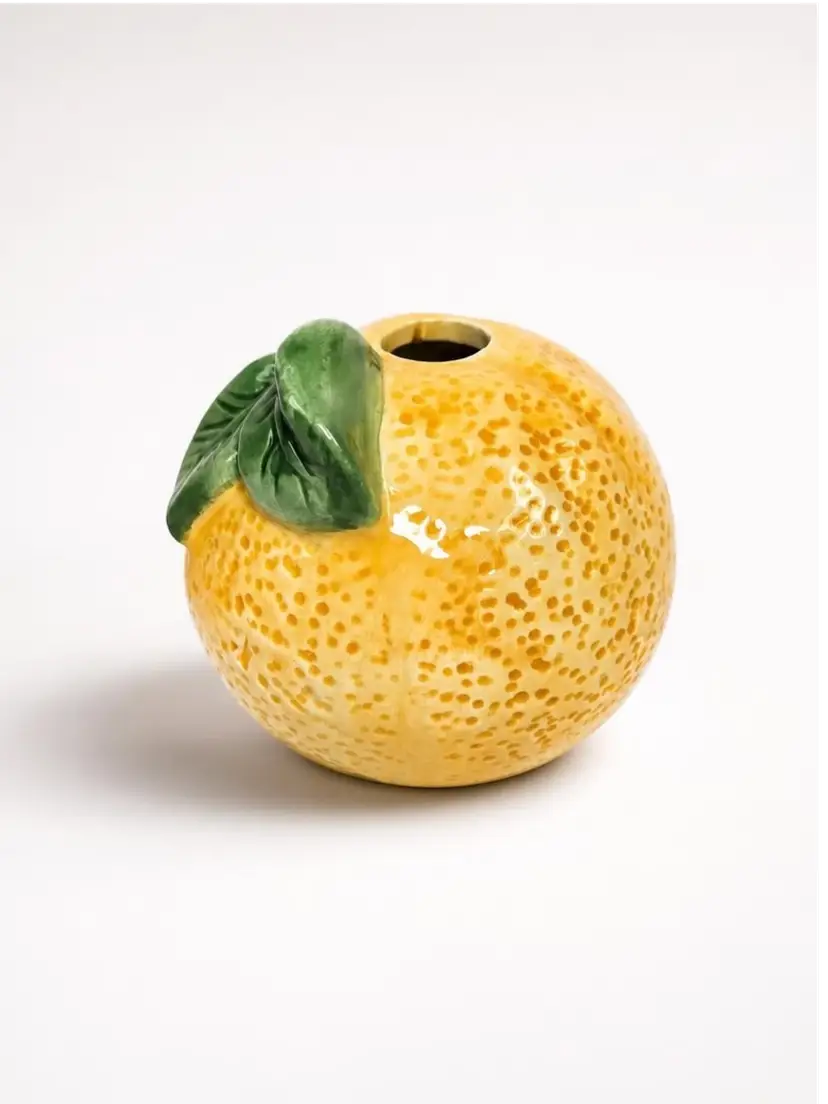 Vtg Ceramic Lemon Bud Vase Fruit Shaped Citrus Flower Pot Majolica