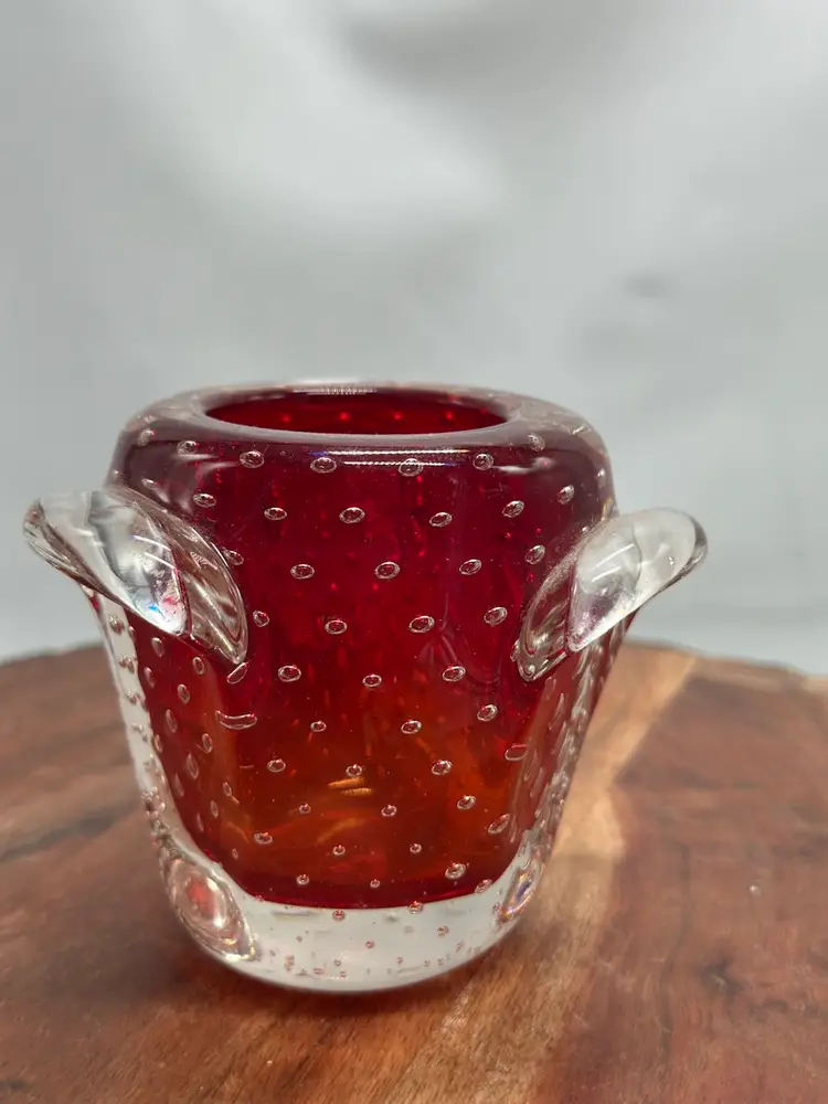 Art Glass Bullicante Applied Clear Handles Vase Trinket Toothpick Q-Tip