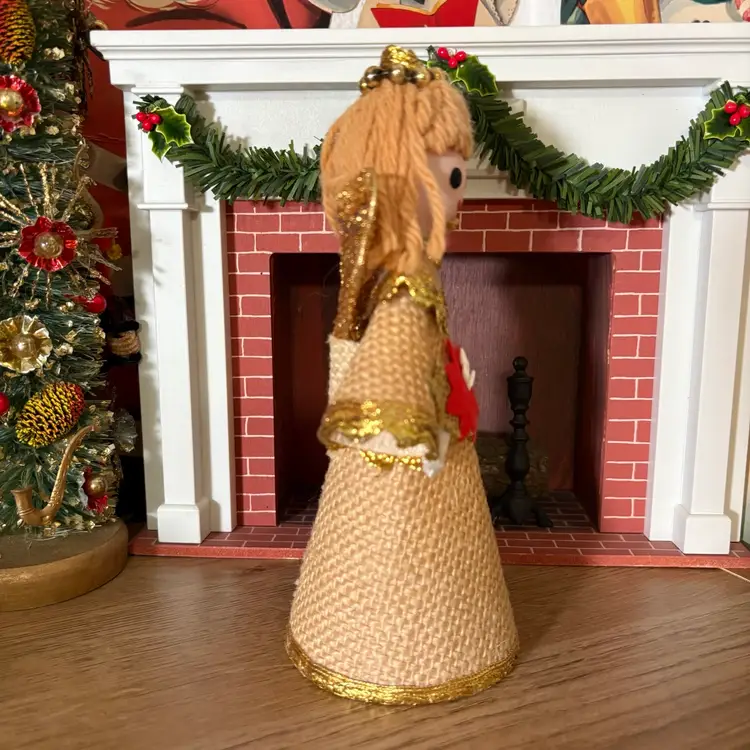 Vintage Christmas Burlap Cone Angel Japan (A) Tan