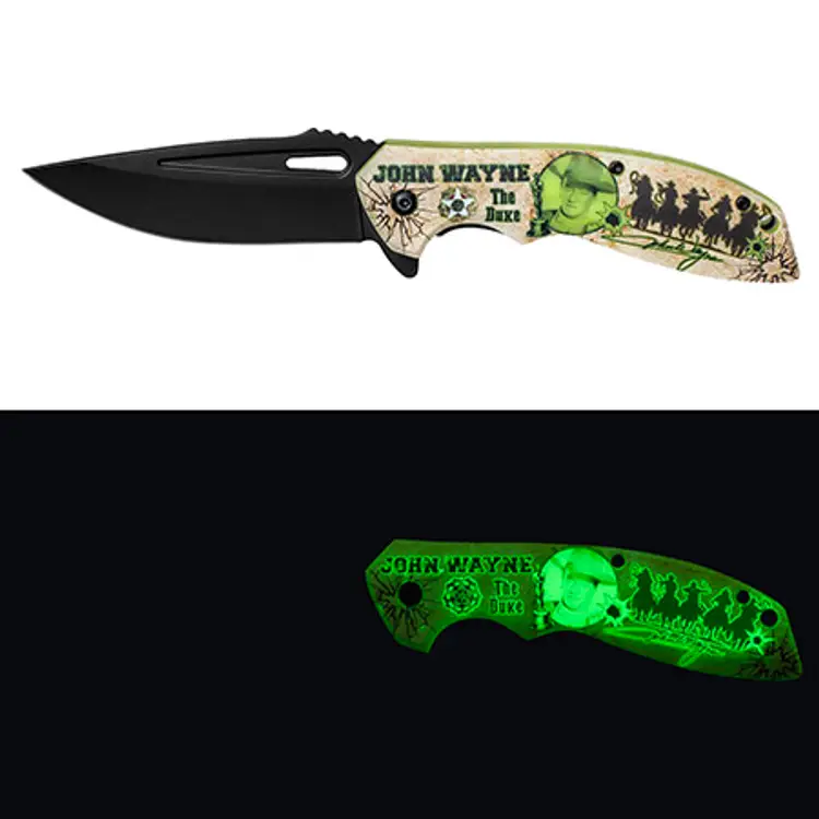 #02 - 4.75" Glow in the Dark American Wild West Assist Folding Knife - John Wayne