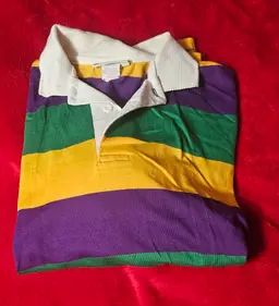 Vintage Mardi Gras Polo Shirt Striped Colorful New Orleans Long Sleeve Men Med.