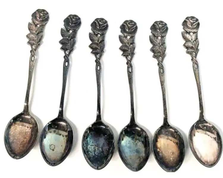 Vintage Italian Demitasse Spoons Feature Ornate Floral Rose-themed Handles and are Marked "Antiko 100", Silver-plated