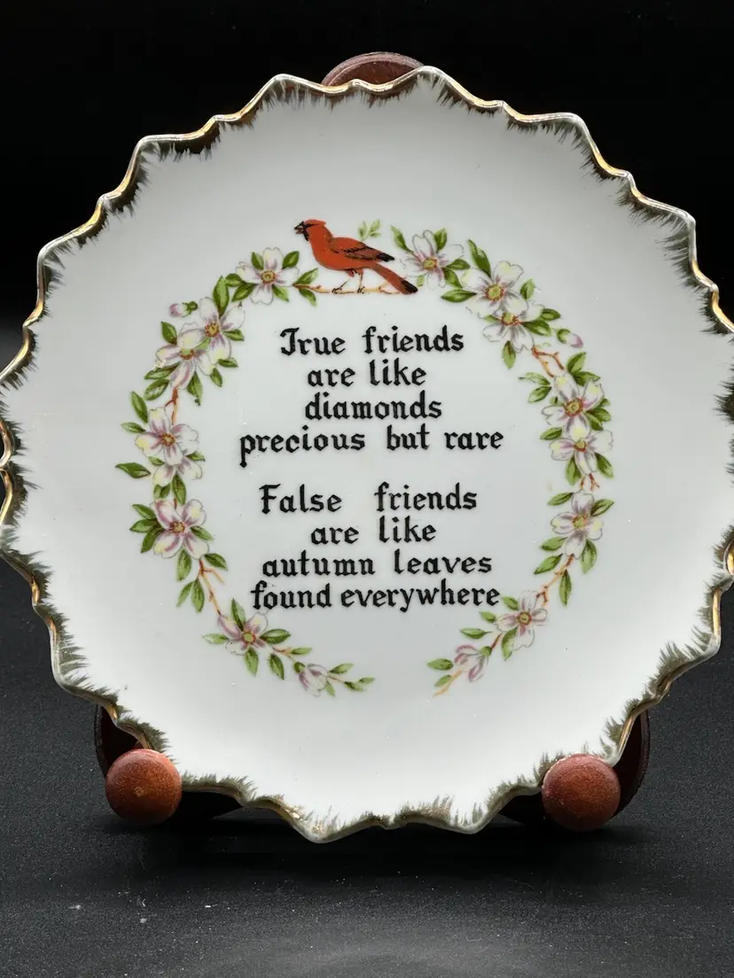 Vintage True Friends / False Friends with Cardinal 7 1/4" Porcelain Wall Plate