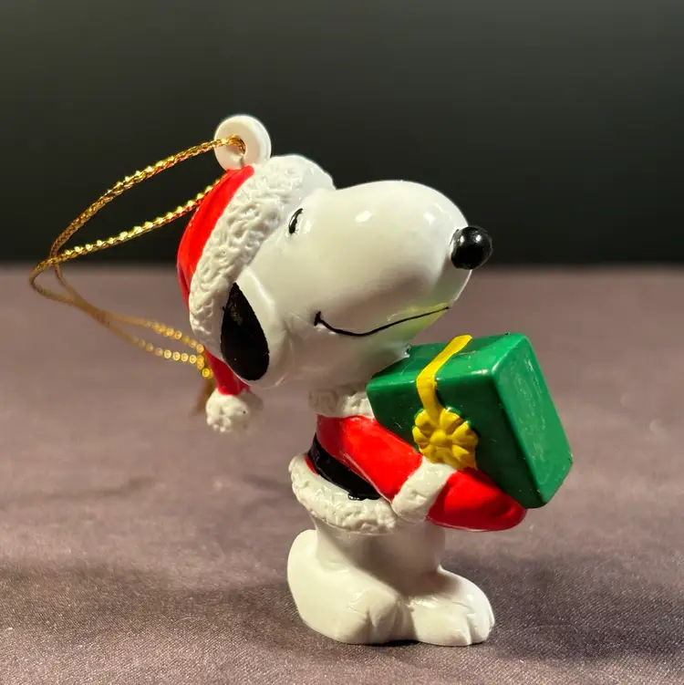 Santa Snoopy with Green Present PVC Ornament