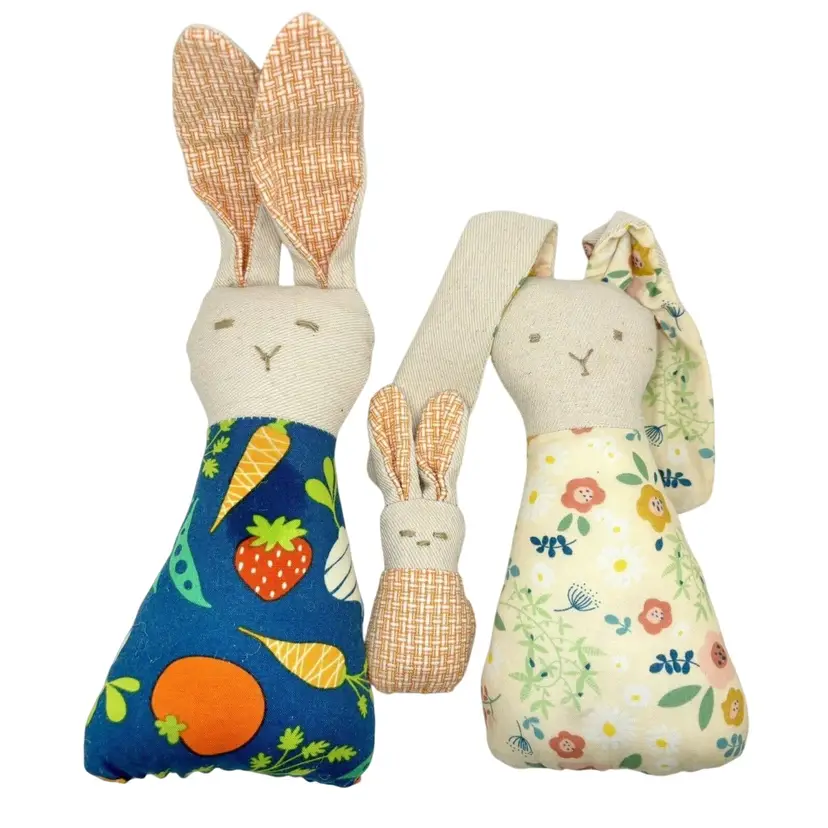Handmade Cloth Bunny Rabbit Family Set of 3 Plush Stuffed Animals Spring Easter Cute!!!