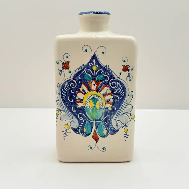 Italian Pottery Vintage Bottle Style Hand Painted Vase
