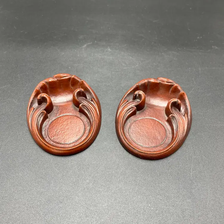 Syroco Wood Art Nouveau Demi Cup Saucer Display Holder Stand VTG Set of 2