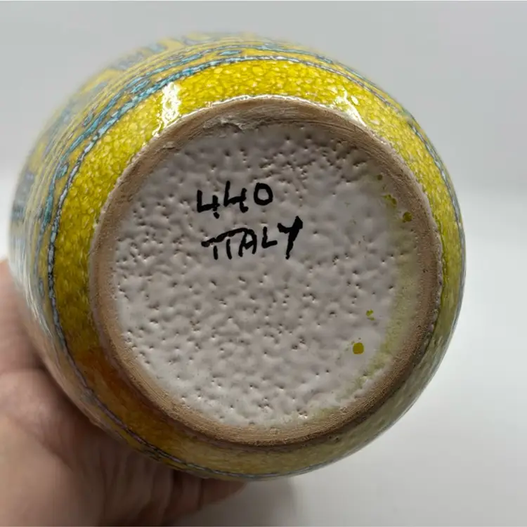 Alessio Tasca Mancioli Pottery Yellow Turquoise Italian MCM Vase