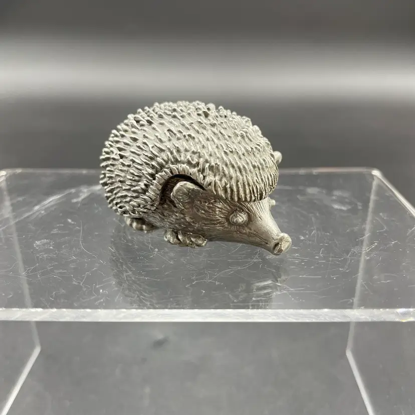 Pewter Hedgehog Trinket Pill Box Countryside Animal Vintage Made in England