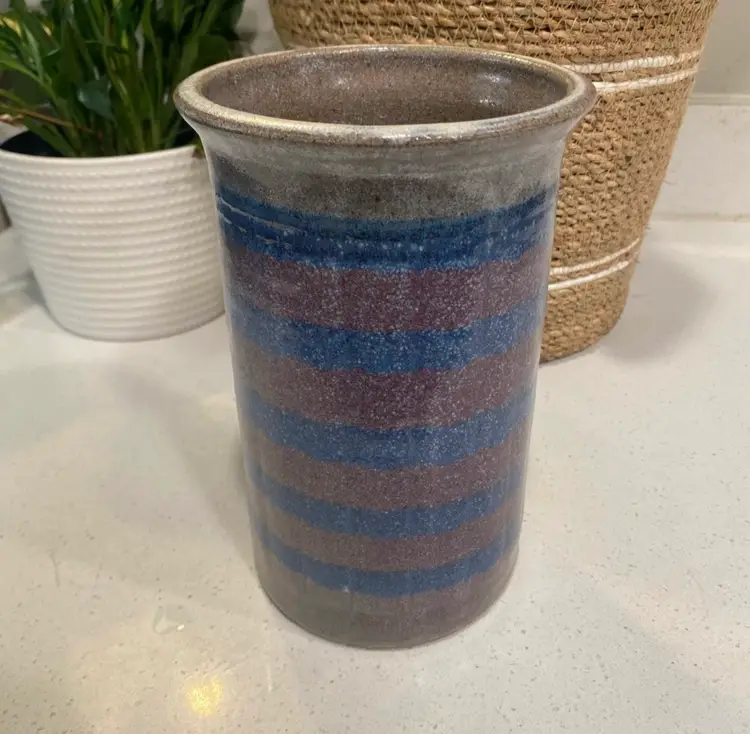 Seagrove Stonewear Glazed Pottery Utensil Holder/ Wine Chiller/ Vase 8”