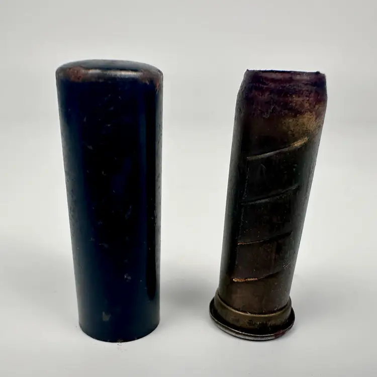 Vintage Black Metal Lipstick Bullet Tube with Red Color Product Inside