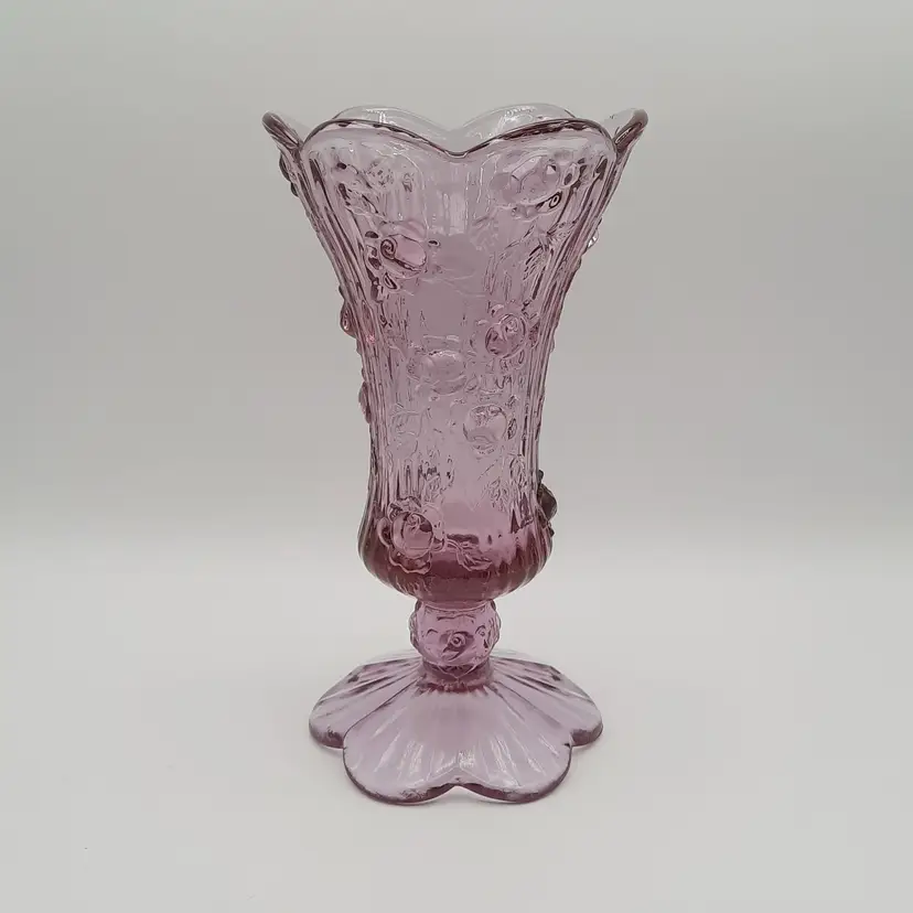 Fenton Cabbage Rose Light Purple Pink Pedestal Vase