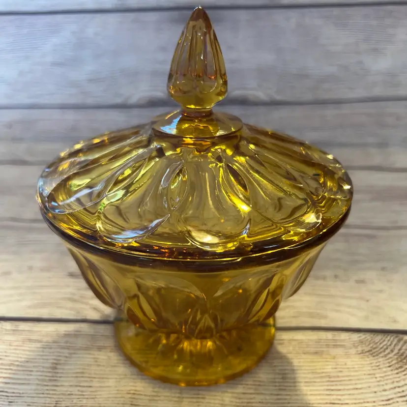 Vintage Anchor Hocking Fairfield Amber Glass Candy Dish With Lid 6x7.5β