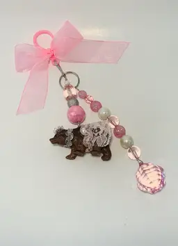 Handmade Pink Bag Charm/ Keychain With Bear Charm