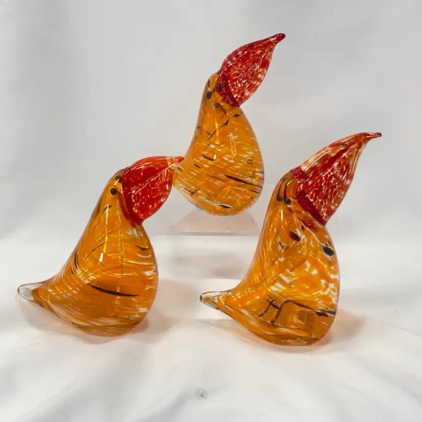 #1787 Vtg 1980-90’s Thick Heavy Glass Birds, South American Toucan Glass Decor 7”