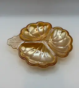 #01 Vintage Jeanette Marigold Carnival Glass - 3 Leaf Clover Dish - 7 in