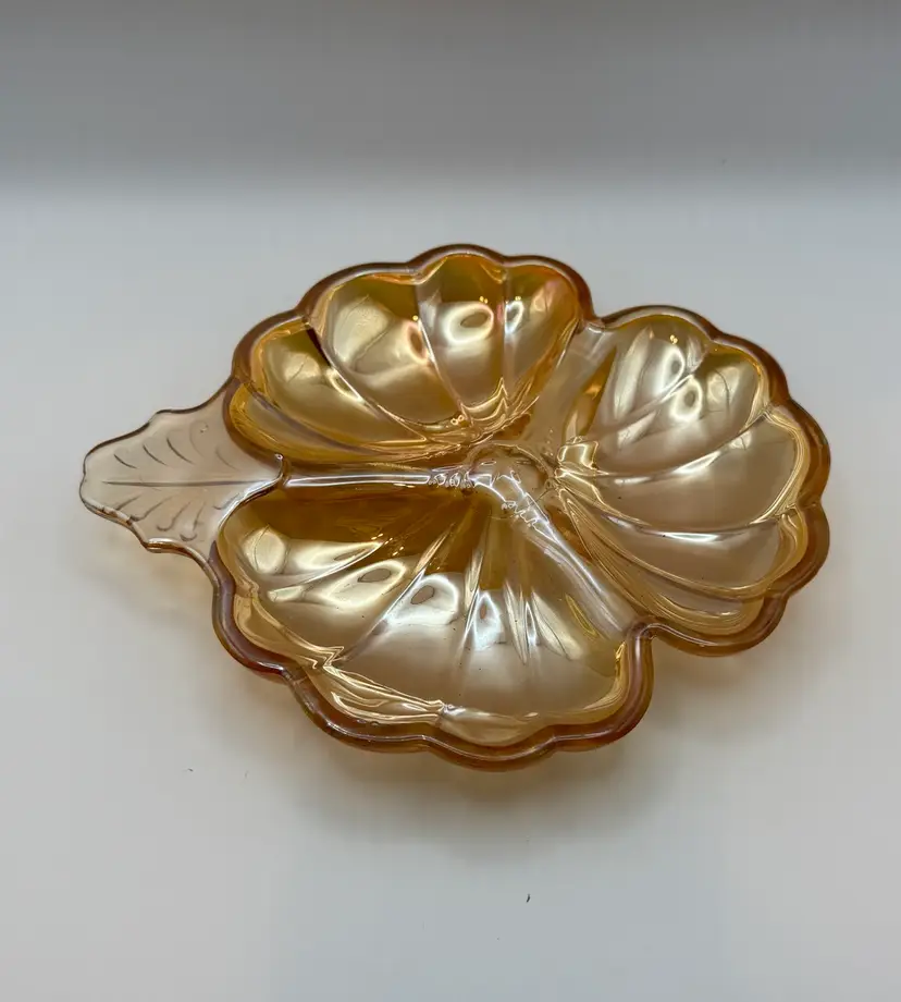 Vintage Jeanette Marigold Carnival Glass - 3 Leaf Clover Dish - 7 in