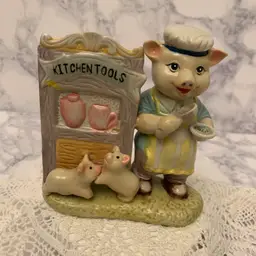 #08-Ceramic Pig And Babies Kitchen Tools Holder/Planter