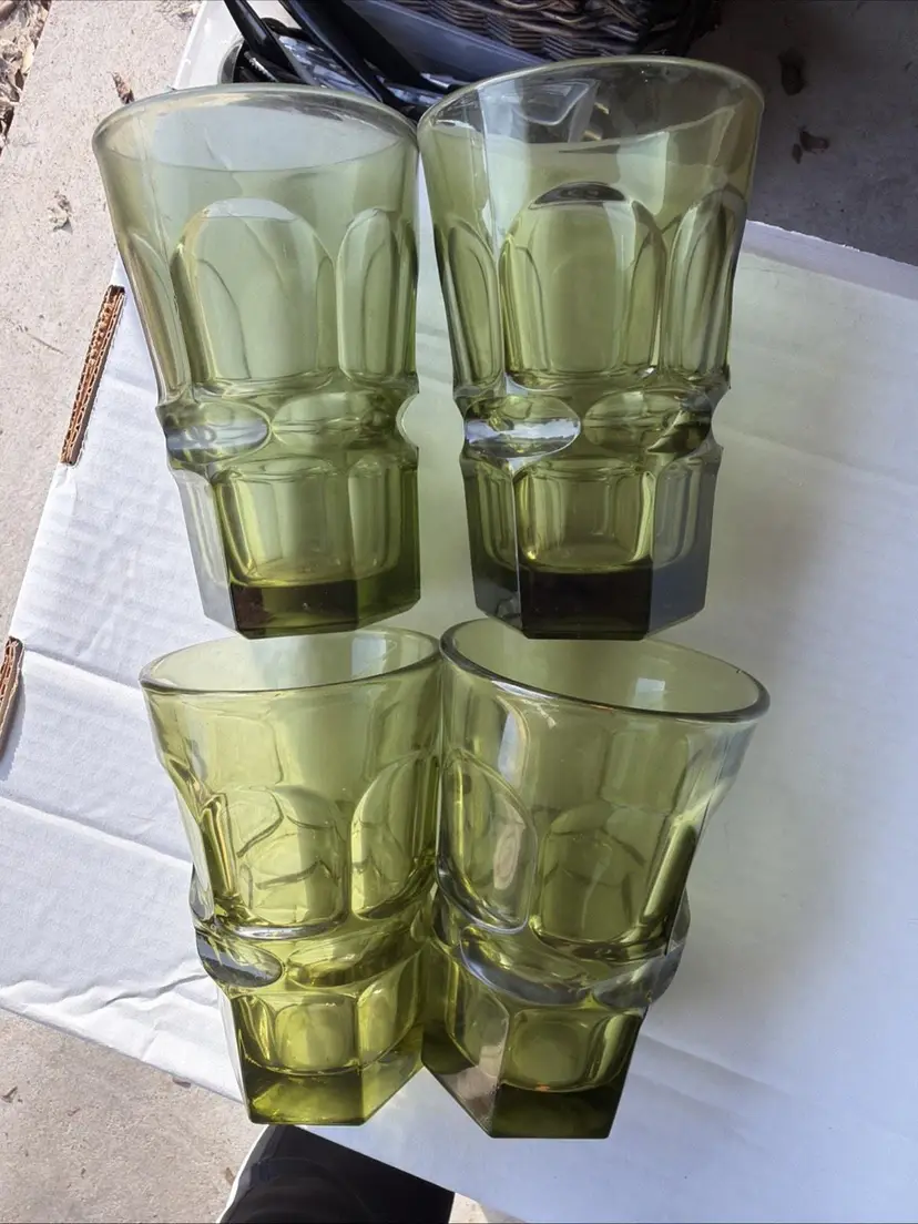 Argus Green Tumblers: Vintage Fostoria Glassware (Set of Four, 12oz)