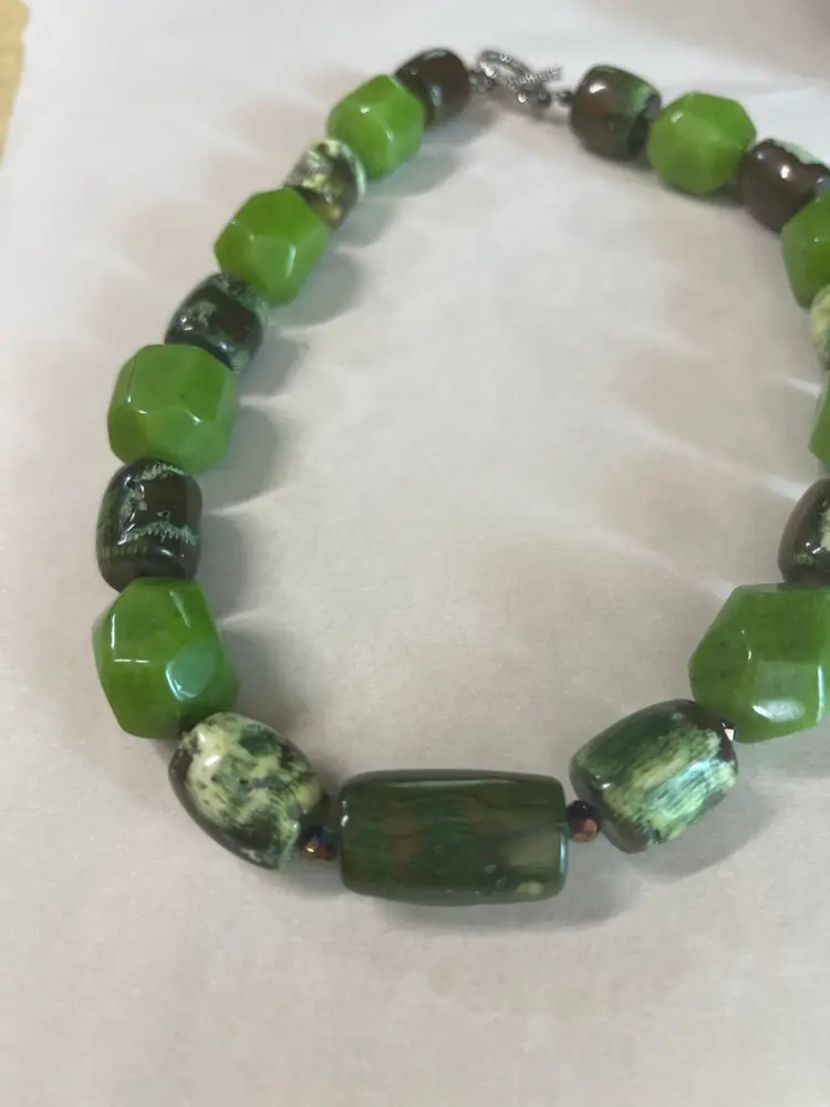 Jadeite And Coral Necklace 17”