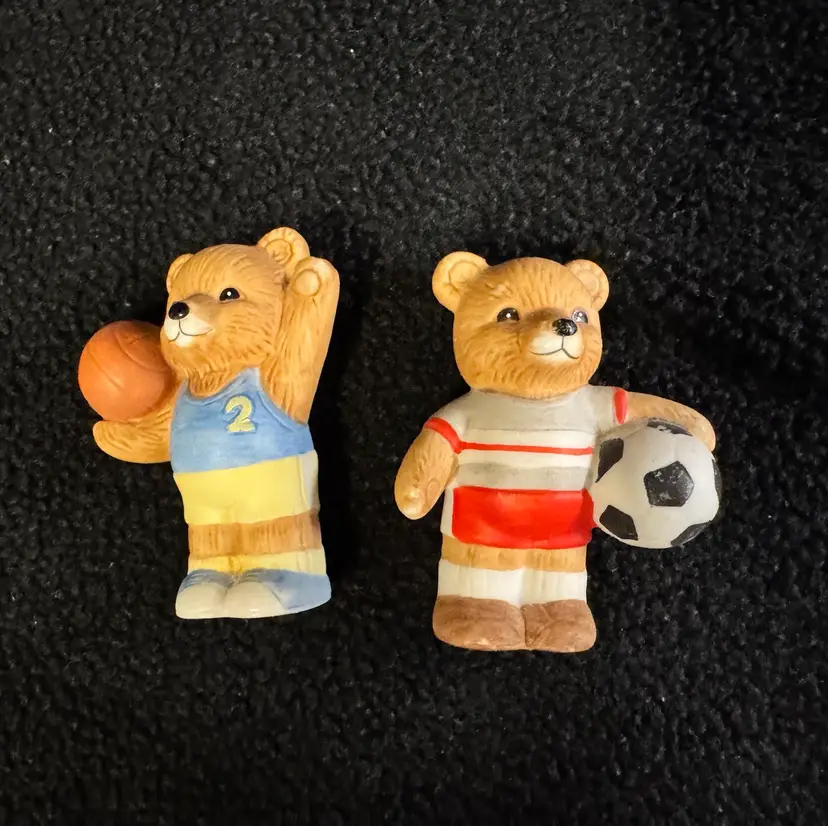 (2) Vintage Homeco Teddy Bears Collection #1408 Sports Soccer Basketball