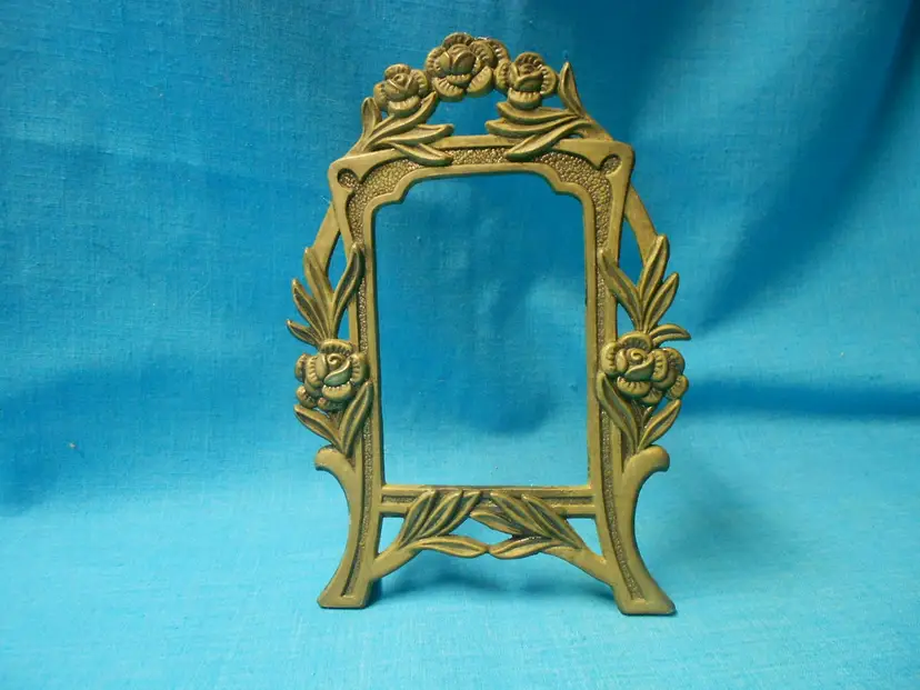 Vintage Brass Metal Picture Frame Rose Floral Design Decor Ornate