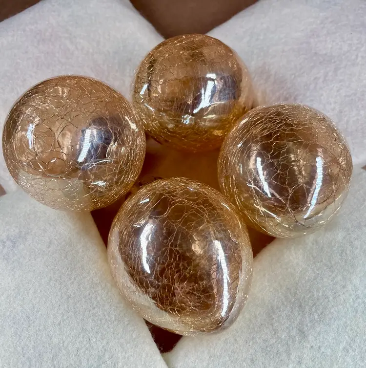 Yellow Opaque Crackle Glass Kugel Style Ornament Heavy Oblong Glass Christmas