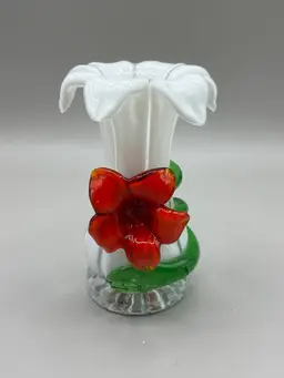 Hand Blown Flower Candle Holder Or Small Vase 4”