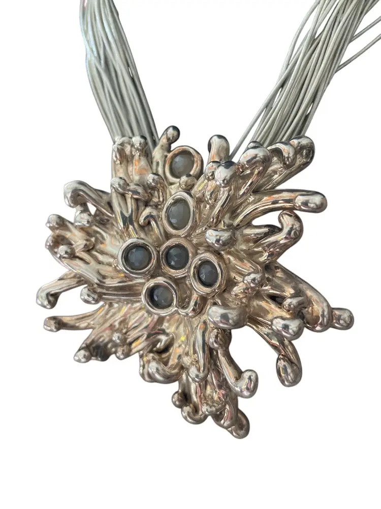 BAT AMI Sterling Silver Urchin Moonstone Pendant With Leather Necklace