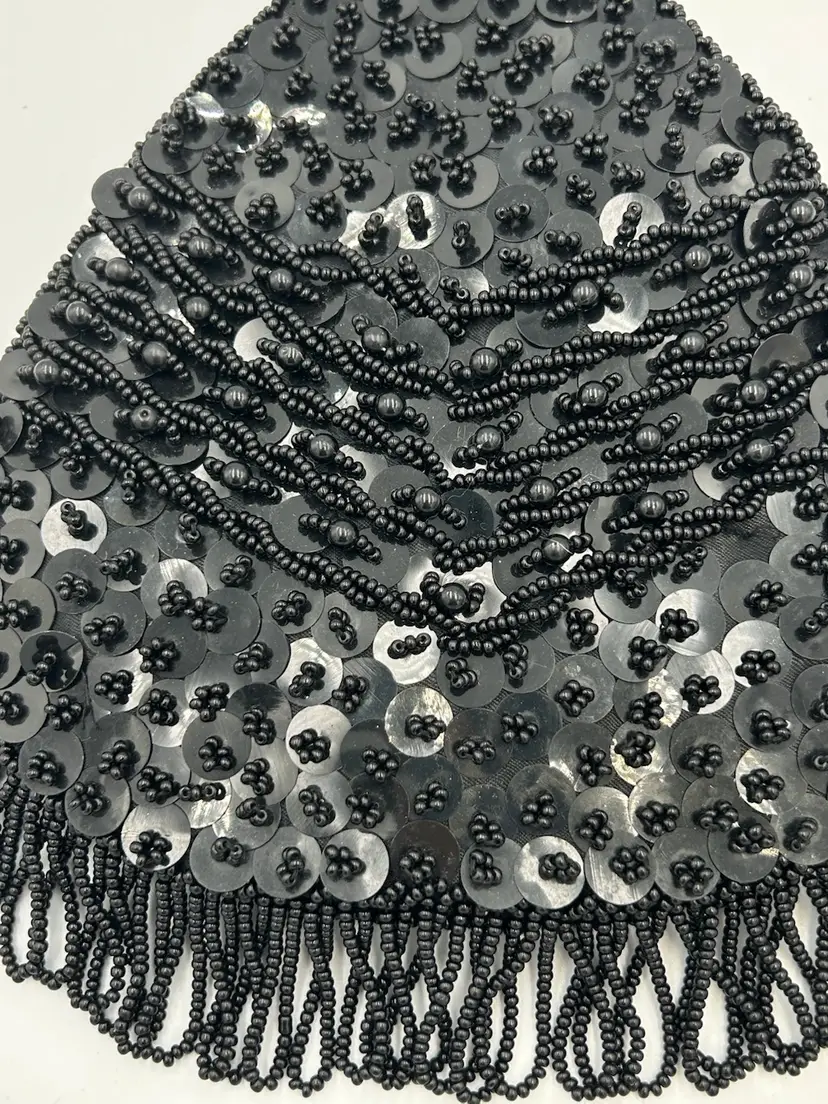 Vintage Teardrop Shaped Black Seed Bead & Sequin Evening Purse