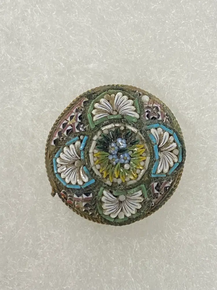 LOOKING for a Good Home ... Vintage MOSAIC Small Round Brooch.  This Beauty is in Need of Some Major TLC! It Is Multi Colored. ~ Please READ