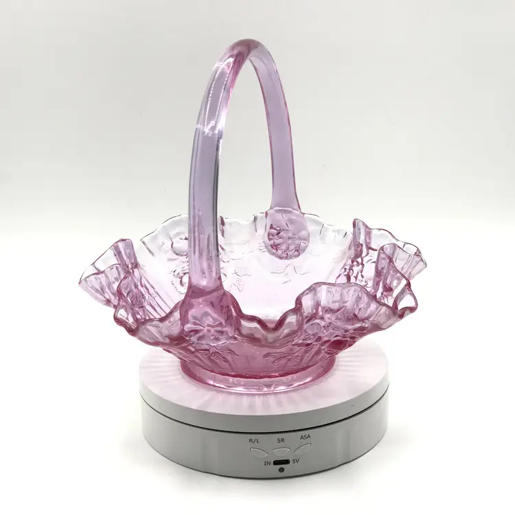 Vintage Fenton Art Glass Cabbage Rose Basket 1967 Ruffled Edge Dusty Rose Pink
