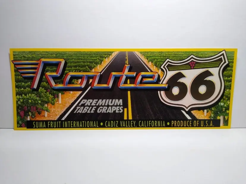 Route 66 Table Grapes Fruit Crate Label 1960's Vintage Famous Highway Roadway