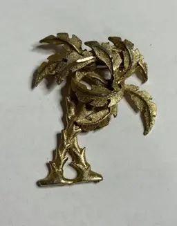 Vintage Palm Trees Brooch Pin Gold Tone