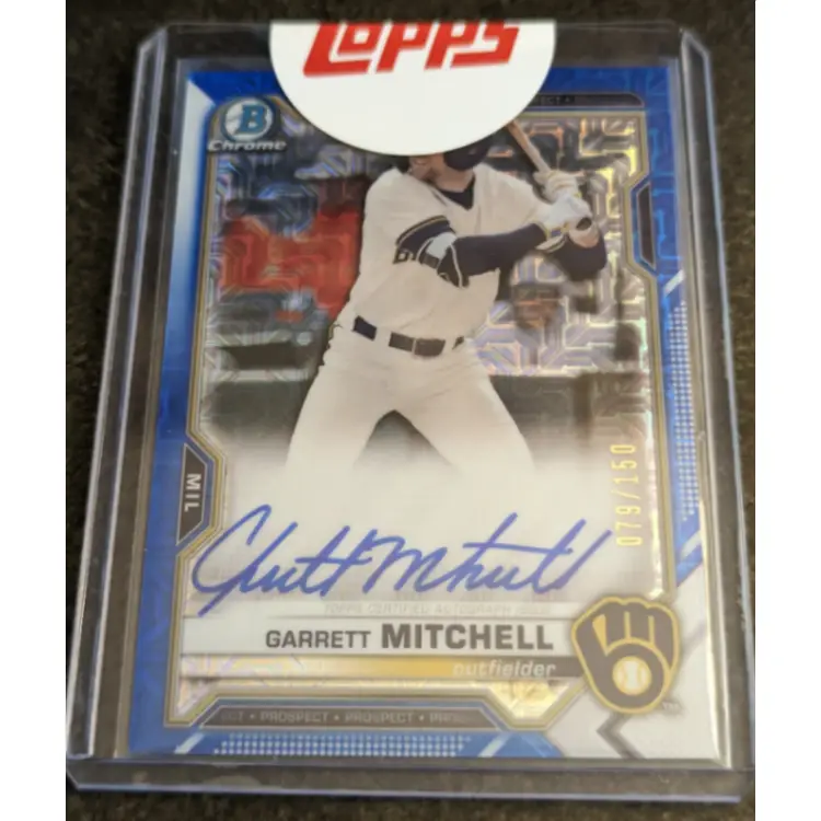 Garrett Mitchell 2021 Bowman Chrome Autograph Blue Mojo Refractor Parallel SN /150