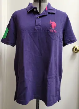 US Polo Assn Shirt Mens L Big Pony USPA Rugby Numbered #3 Purple