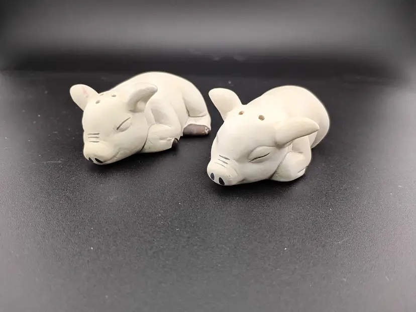 Ceramic sleeping pig salt and pepper shakers