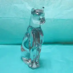 vintage sitting clear crystal cat figure panther 6"