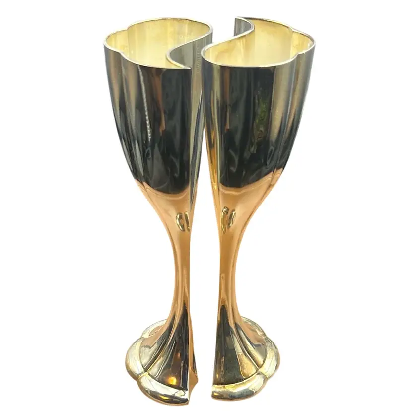 Vintage Silver Plate Split Nesting Heart Goblet 8.5” Tall x 3.25” Wide