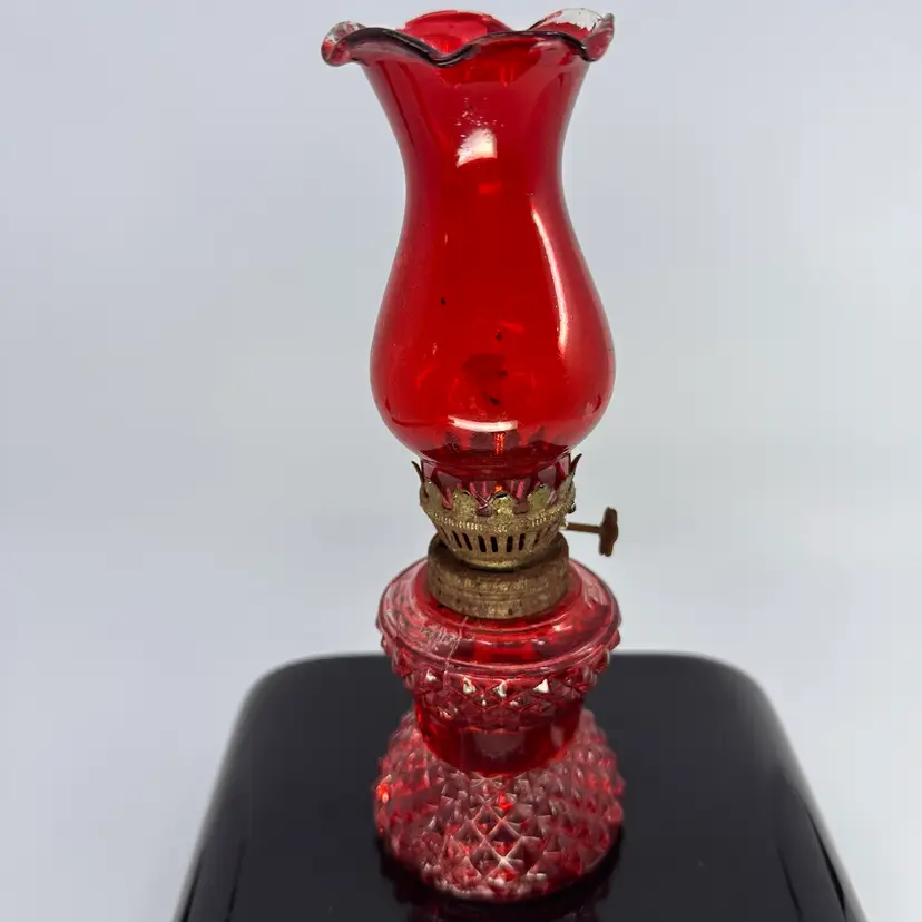 Miniature Oil Lamp Flashed Red Made In Hong Kong