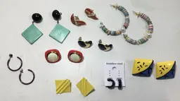 Earrings, lot of 9 pairs, vintage '80s, boho, colorful, 8 pierced, 1 clip