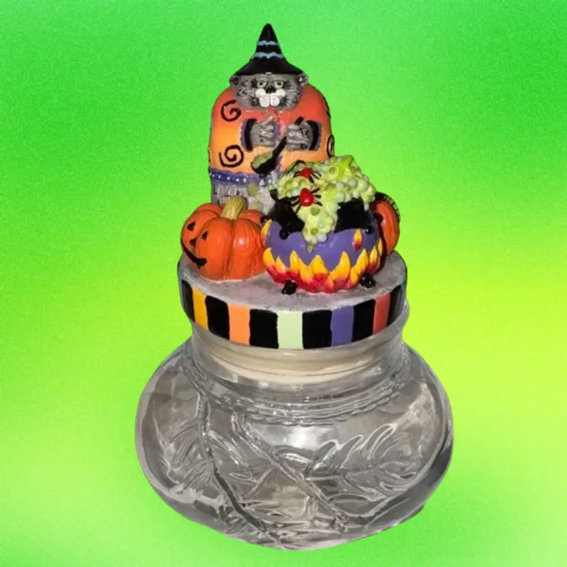 VINTAGE HALLOWEEN Cat Witch Jar Handcrafted for Fitz and Floyd, 8β πββ¬π§ββοΈπ