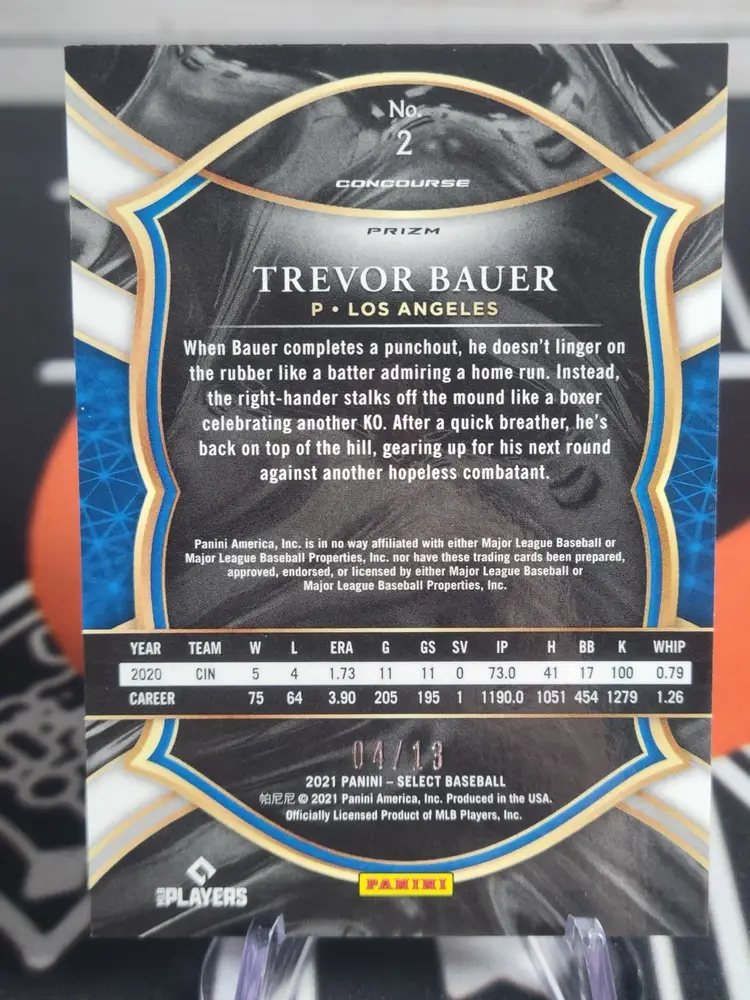 Trevor Bauer 2021 Panini Select Base Concourse #2 Blue Pulsar /13