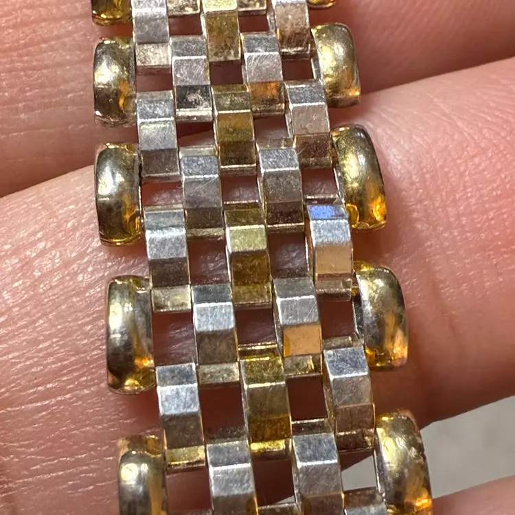 Milor Italy Two Tone 925 Sterling Silver Faceted Panther Link Bracelet 7.75”