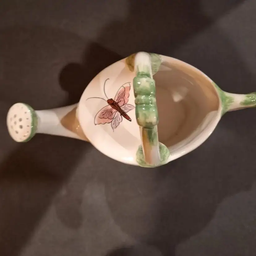 Italian Hand Painted Vintage Ceramic Watering Can Planter