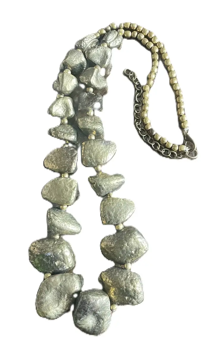 Strong Woman Pyrite Rock Bead Necklace Brutalist Stones