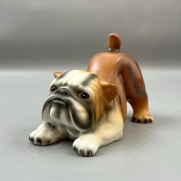 Vintage Red Bulldog Ceramic Figurine Playful Pose Sweet Face Ready To Play 3.25x3" Heavy Paperweight