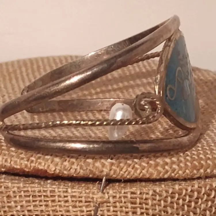 NEW Beautiful Vintage Alpaca Mexico Silver Abalone Flower Shell Cuff Bracelet