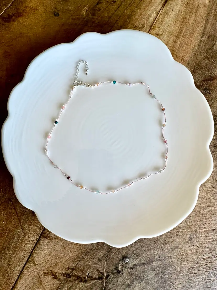 Rose Pink Hand Knotted Thread And Gemstone Necklace #168